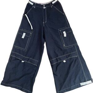 90s-Y2K MACGEAR Black Reflective Parachute Cargo Pants 34x32 Skater Rave Club